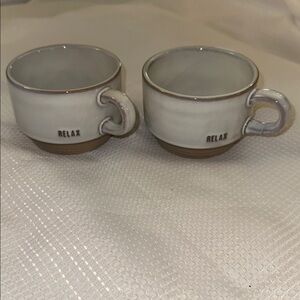 HEARTH & HAND 2 PC RELAX Stoneware Pottery Coffee Mugs EUC